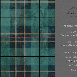 Tartan Seamless Pattern, Check Fabric Pattern, Plaid Digital Download 300 dpi, Commercial Licence, Non-Exclusive, Petrol