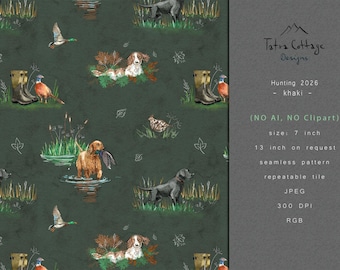 Hunting Seamless Print Pattern, Shooting Fabric Design - Khaki (JPEG Digital Download)