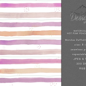 Watercolor stripes background, Baby Girl Striped Clipart, Stripe seamless lines, Hot Pink Orange Striped paper, Printable, Neon