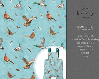 Pheasant Fabric: Wildlife Watercolor Seamless Pattern (JPEG)