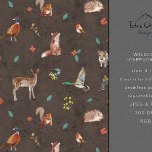 Country Wildlife Hunting Seamless Pattern: Duck, Fox, Deer (Digital Download)