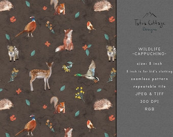 Country Wildlife Hunting Seamless Pattern: Duck, Fox, Deer (Digital Download)