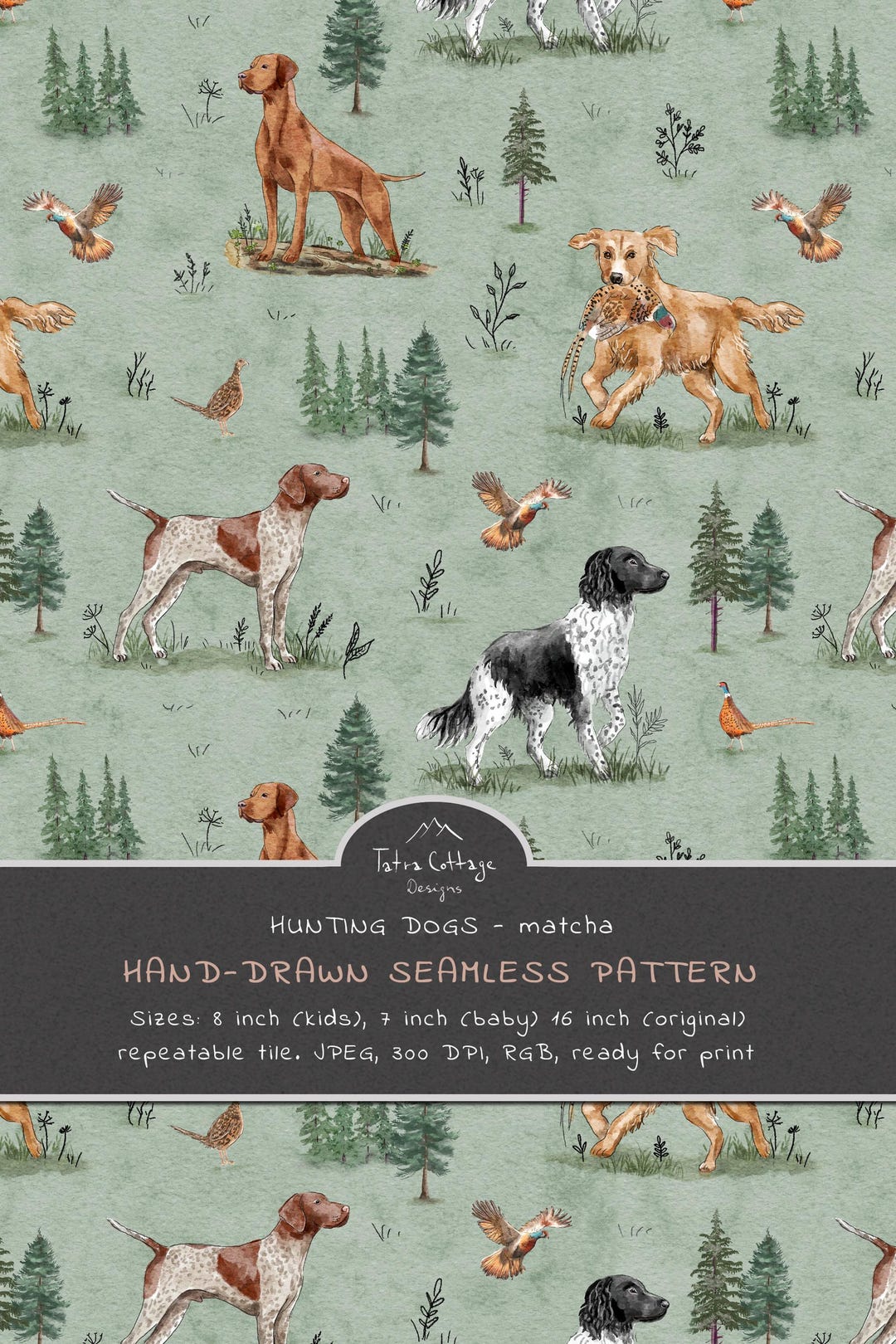 Hunting Dogs Patterns Hunting Dogs Seamless Pattern | Hand Painted Vizsla, GSP, Golden ...