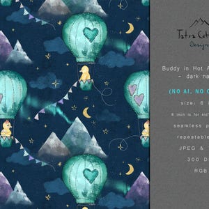 Duck in Wellies Seamless Pattern File in Hot Air Balloon, Valentines Repeated Design for baby boy fabric, Digital Download
