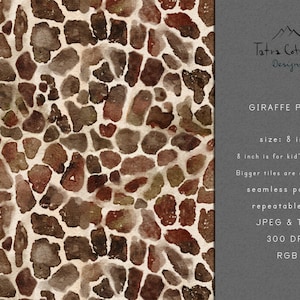 Patrón sin costuras de jirafa: piel de animal en acuarela (descarga digital)