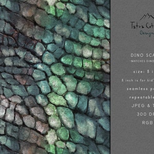 May include: Seamless pattern of green, blue, and gray stone scales. The pattern is 8 inches wide and is suitable for kids' clothing. The pattern is available in JPEG and TIFF formats at 300 DPI.