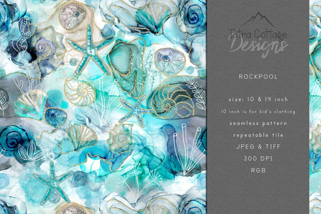 Handpainted Summer Beach Seamless Pattern: Nautical Seashells (JPEG ...