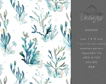 Coral Seaweed Seamless Pattern: Beach Summer Print (Digital Download)