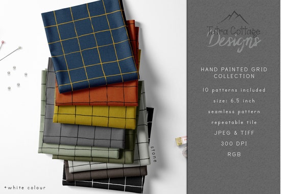 Grid Check Fabric Pattern Set: Hand Painted Seamless Designs (Digital Download