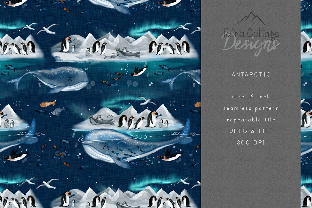 Antarctic Penguin Whale Seamless Pattern: Winter Christmas (digital ...