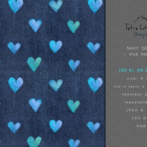 Colored Denim Seamless Pattern with Blue Hearts, Valentines Jeans Look Fabric File