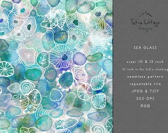 Sea Glass Seamless Pattern: Beach Summer Fabric (Digital Download)