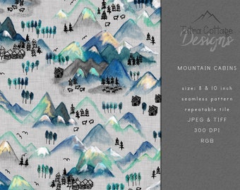 Mountain Watercolor Seamless Pattern, Seamless files mountain Mountain Tumble Wrap Sublimation Print, Non Exclusive Fabric Design