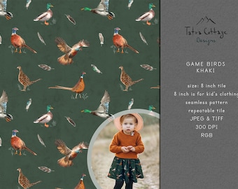 Handpainted Mallard Duck & Pheasant Seamless Pattern: Hunting Fabric (Digital Download)
