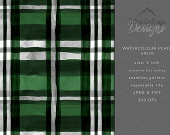 Watercolor Green Plaid Seamless Pattern, Fabric Print (Digital Download)