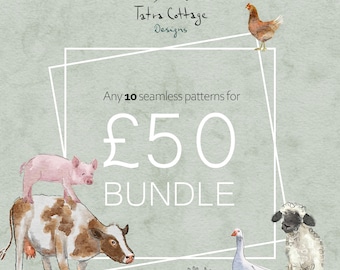 BUNDLE - Any 10 designs seamless patterns from shop including collections, Digital Download, HANDPAINTED