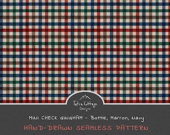 Hand-Drawn Christmas Gingham Pattern | Mini Check Plaid in Green Red & Blue (Digital Download)