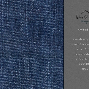 Könnte beinhalten: Ein nahtloses Muster mit einer dunkelblauen Jeans-Textur, perfekt für digitale Designprojekte. Es ist 15,24 cm groß, hat 300 DPI und ist in den Formaten JPEG und TIFF verfügbar.
