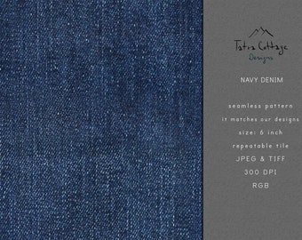 May include: A seamless navy blue denim texture pattern, perfect for digital design projects. It's 6 inches in size, 300 DPI, and available in JPEG and TIFF formats.