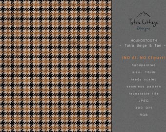 Houndstooth Seamless Pattern - Brown Beige (JPEG Digital Download)