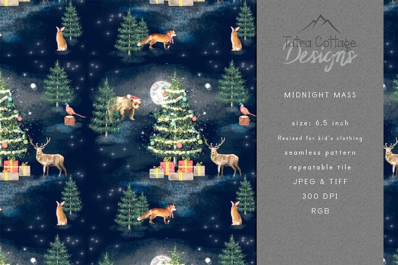 Christmas seamless pattern with woodland animals