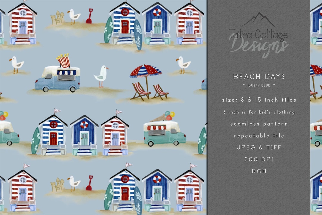 Beach Seamless Pattern for Fabrics, Summer Seaside Surface Pattern ...