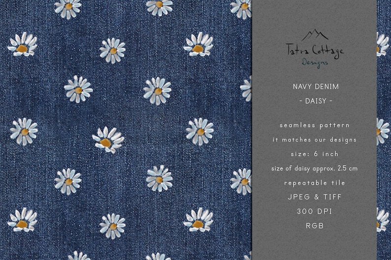 daisy denim seamless pattern design print floral jeans