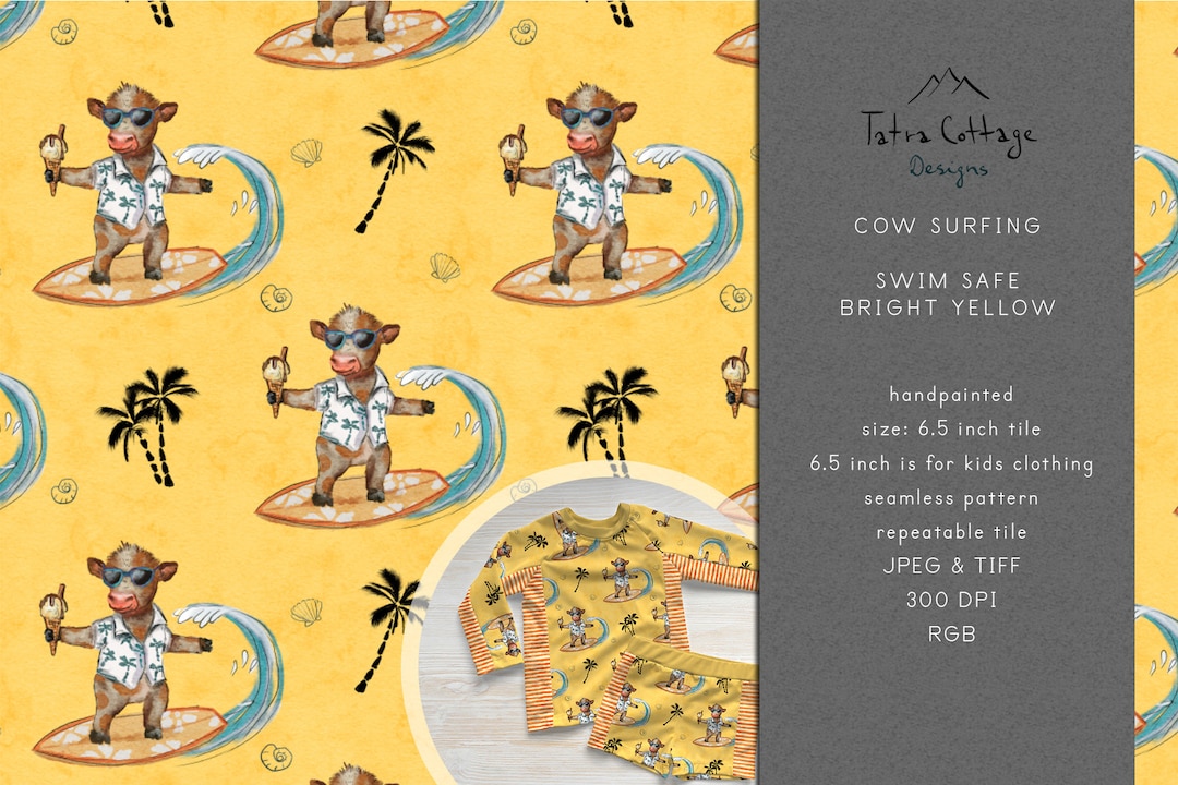 Beach Cow Pattern Background Summer Seamless Pattern, Country Farm Design Cow Surfing Repeated ...