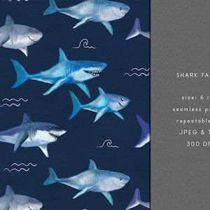 Shark Seamless Pattern File for Fabric Sublimation, Seamless Ocean Texture, Sea Animal Nautical, Digital Download, Navy