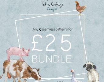BUNDLE - Any 5 seamless patterns from shop including collections, Digital Download, HANDPAINTED