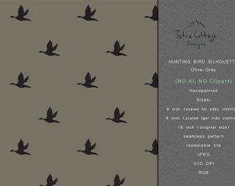 Hunting Seamless Pattern with Bird Silhouette - Goose, Mallard Duck, Pheasant