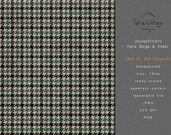 Houndstooth Seamless Pattern - Tatra Khaki Beige (JPEG Digital Download)