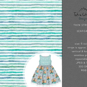 Nautical Stripes Seamless Pattern, Watercolor Stripe HORIZONTAL or VERTICAL striped file, turquoise blue, Thin Lines