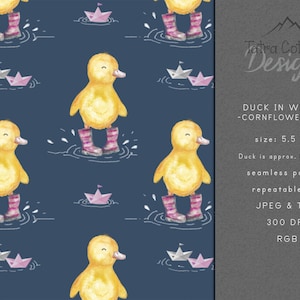 Bianca Duck in Pink Wellies Seamless Pattern, Nursery Surface Pattern, Baby Girl Digital Download Seamless Repeat, Old navy