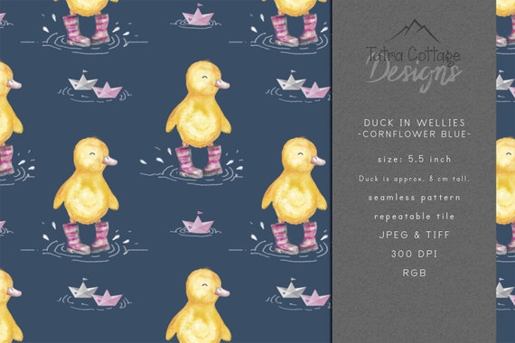 Bianca Duck in Pink Wellies Seamless Pattern: Nursery Fabric Print (Digital Download)