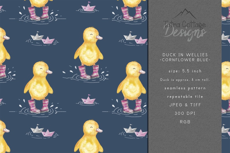 Bianca Duck i rosa gummistövlar sömlöst mönster: Barnrumstygtryck (digital nedladdning) bild 1
