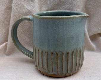 Handmade ceramic pottery jug , small jug, wheel thrown, Australian made, cream/milk/gravy jug, cooks gift, kitchen decor - blue/grey glaze