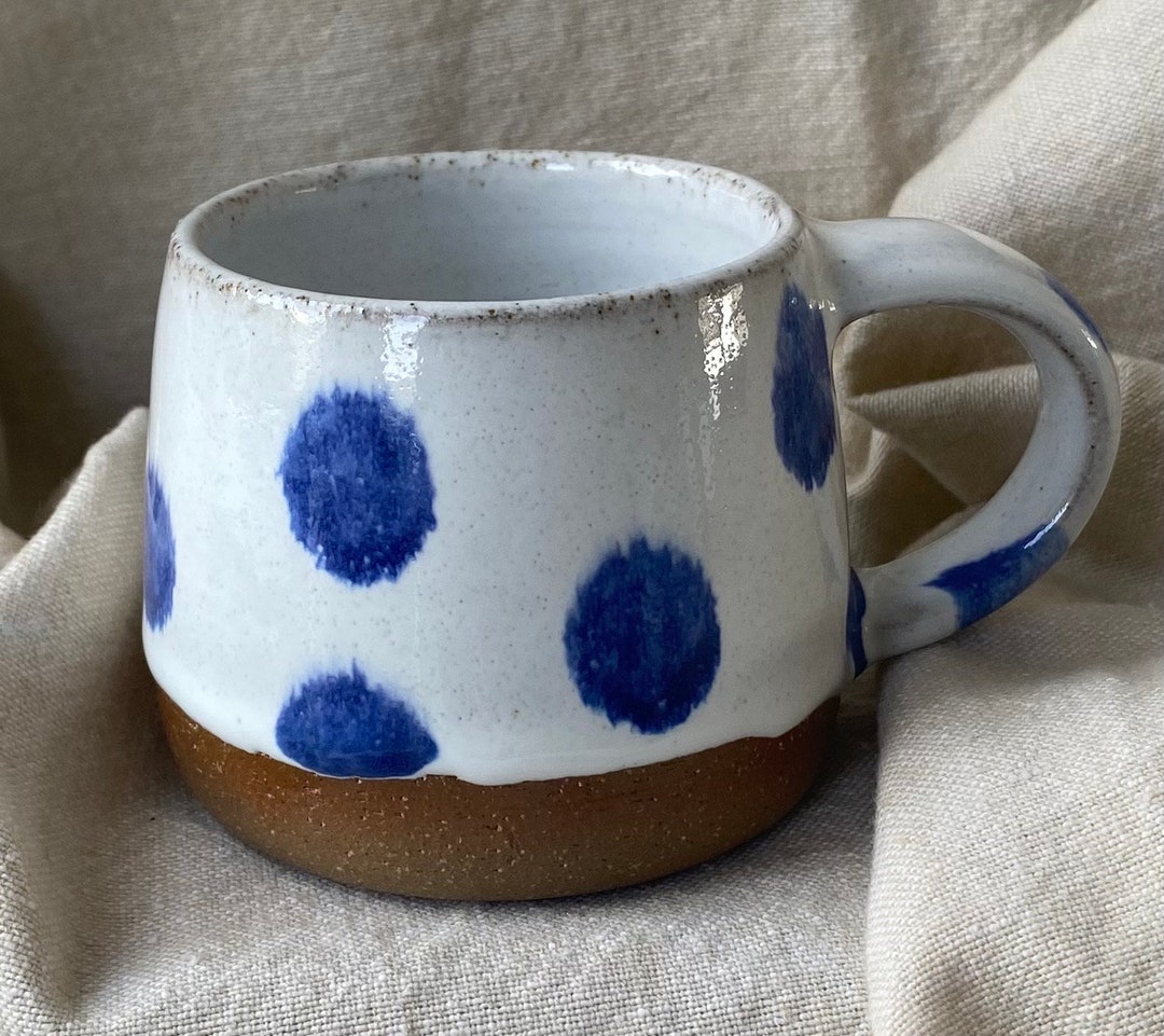 Handmade Ceramic Mini Mug White Glaze With Blue Polka Dots - Etsy Australia