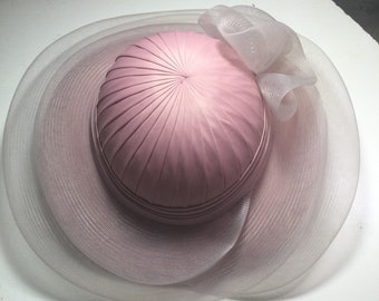 Vintage C&A Pink Hat 1980s ( wedding, mother of the bride, races, party, garden party, costume, special occasion, ladies ) retro net flower.