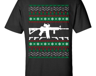 AR 15 Xmas Christmas Sweater Tshirt- Patriotic Merica-FunnyAR|Pro gun|Patriotic|America|Military|Thin Blue Line|GreenLine