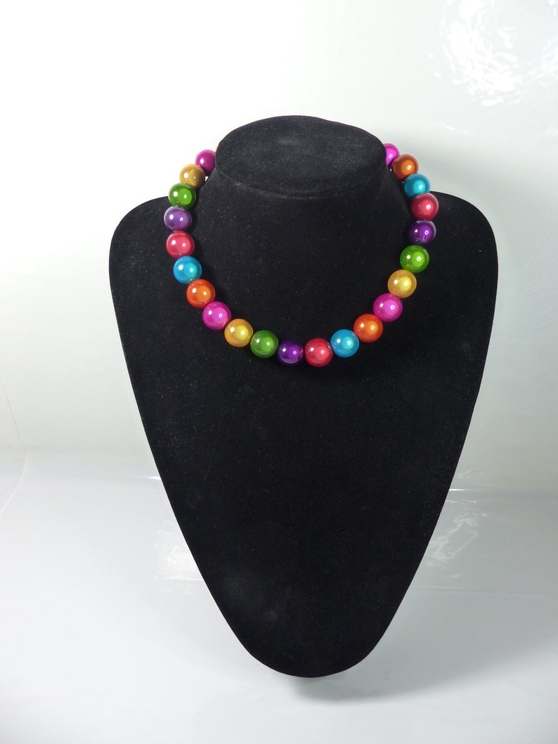 Bright Colourful Beaded Necklace, Large Bead Statement Miracle Bead Necklace, Chunky Reflective Glowing Jewellery, Multicoloured Fun Gift image 5