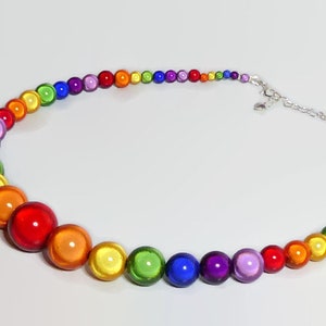 Rainbow Beaded Necklace, Reflective Miracle Bead Glowing Graduated Necklace, Rainbow Gift for Women or Girls, Pride or Festival Necklace