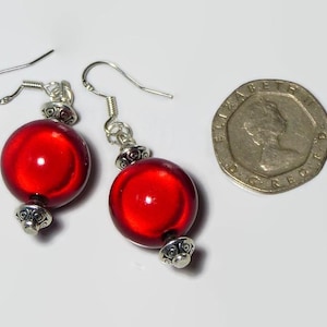Christmas Red Large Single Bead Earrings, Ruby Miracle Beads in Silver or Gold