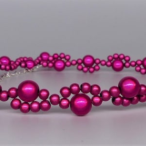 Hot Pink Beaded Necklace, Elegant Fuchsia Choker, Bright Pink Miracle Bead Twisted Necklace, Cerise Wedding Guest Jewelry, Pink Gift idea