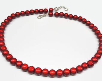 Red Miracle Bead Necklace Set: Luminescent Scarlet Choker, Bracelet and Earrings