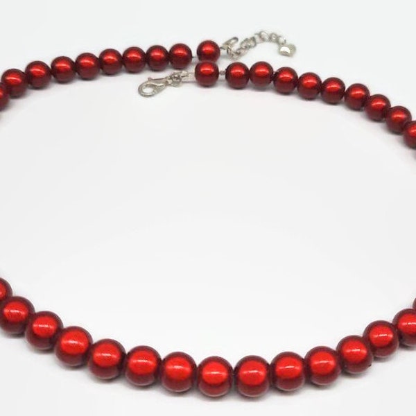 Ensemble de colliers de perles rouges, perles miracles en rubis 8 mm, perles phosphorescentes réfléchissantes écarlates, tour de cou en perles rouge cerise, cadeau rouge vif pour femme ou fille