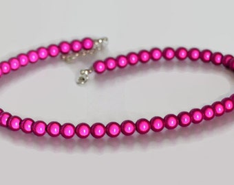 Hot Pink Beaded Necklace and Bracelet, Fuchsia Miracle Bead Necklace, Glowing Colour Changing Reflective Choker, Bright Pink Gift Idea