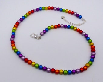 Rainbow Beaded Necklace, 6mm Miracle Beads, Festival Glowing Necklace, Pride or LGBTQ Gift, Reflective Jewellery, Gift for women or Girls