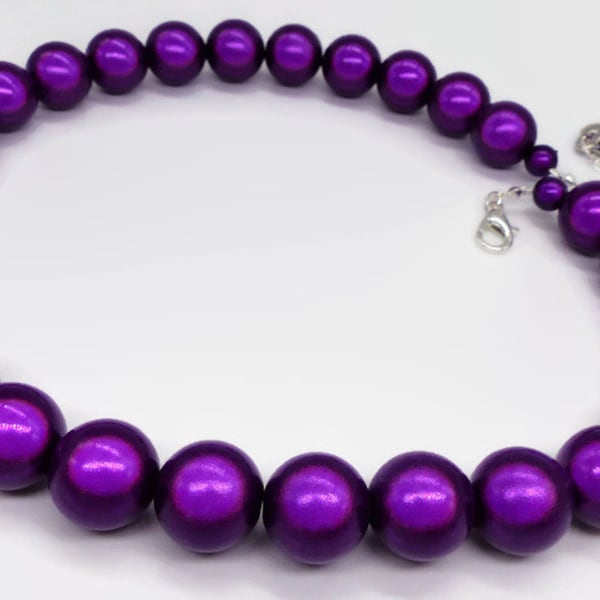 Collier violet foncé, grand collier de perles pour femme, parure de bijoux tendance, grosses perles miracles, bijoux d'invitée de mariage, cadeau violet