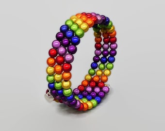 Rainbow Miracle Bead Bracelet for Smaller Wrists, Glow Bead Memory Wire Bracelet, Beaded Wrap Bracelet, Rainbow Gift for Women or Girls